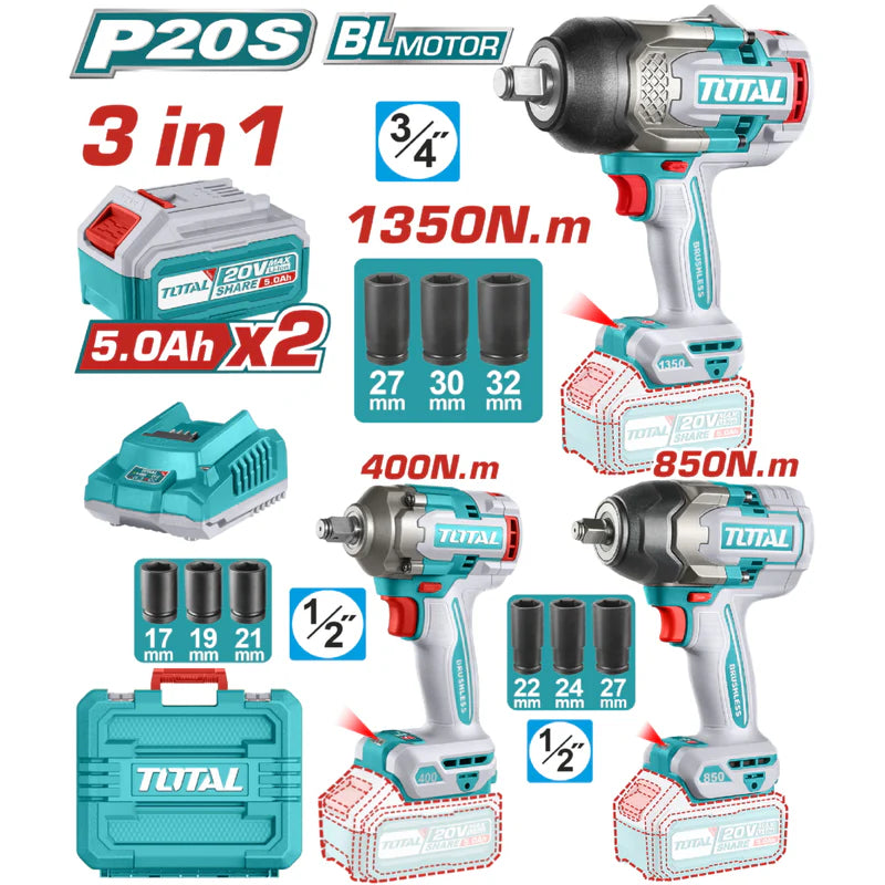 Super Combo Del Mes Total 20V Llaves De Impacto 1350Nm 850Nm 450Nm Incluye Batería Y Accesorios POCAS UNIDADES.