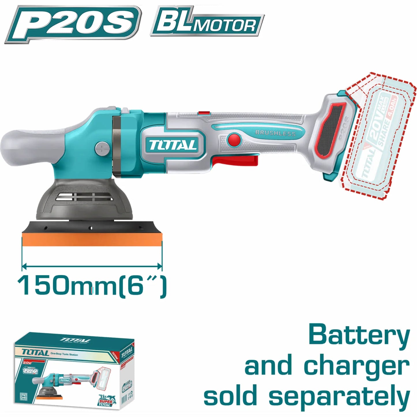 Pulidora De Carro De 150 Mm 20V. Inalámbrica. 2000 – 4500Rpm. No Incluye Batería Ni Cargador.