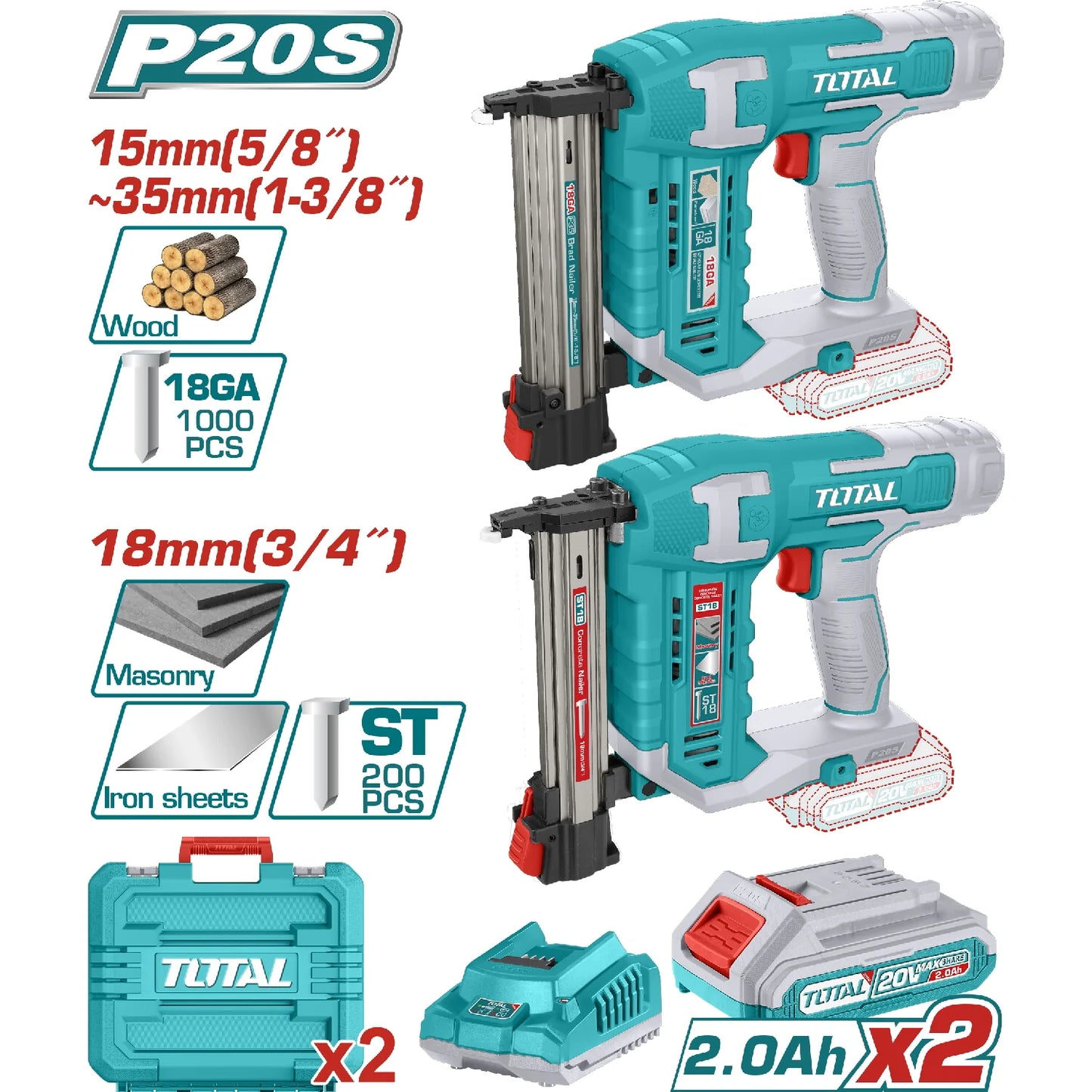 Combo Del Mes Total Clavadora Inalámbrica De Clavos Brad F15~F35 Para Madera Y Clavadora Inalámbrica De Clavos Para Concreto St18mm Con Batería Y Cargador.