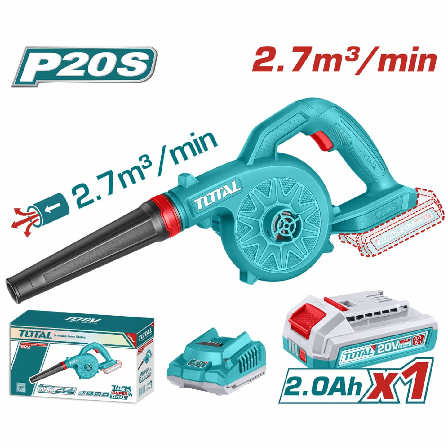 Soplador Blower 20V 1800 Rpm 2.7M³/Min Incluye Batería y Cargador. Soplador De Hojas Inalámbrico