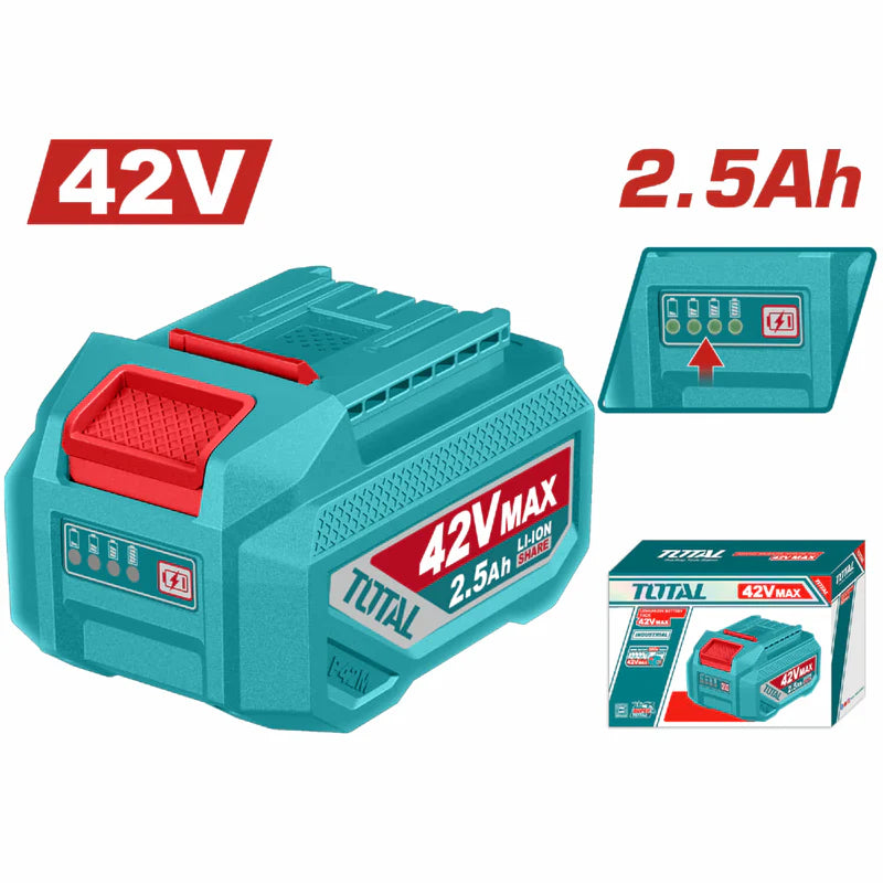 Batería 42V 2.5 Ah Litio Indicador LED De Carga. Compatible Con Múltiples Herramientas TOTAL