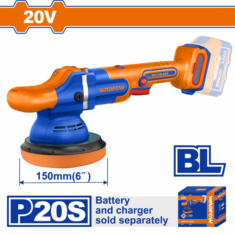 Pulidora Inalámbrica 150 Mm 20V Motor Sin Escobilla 2000-4500Rpm Velocidad Variable. Batería y Cargador Por Separado.