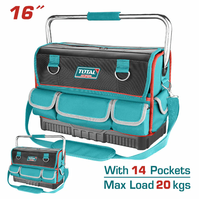 Bolso Caja Herramientas De Poliéster 600D, Tamaño 16”, 14 Bolsillos Para Herramientas. Carga: 20Kg