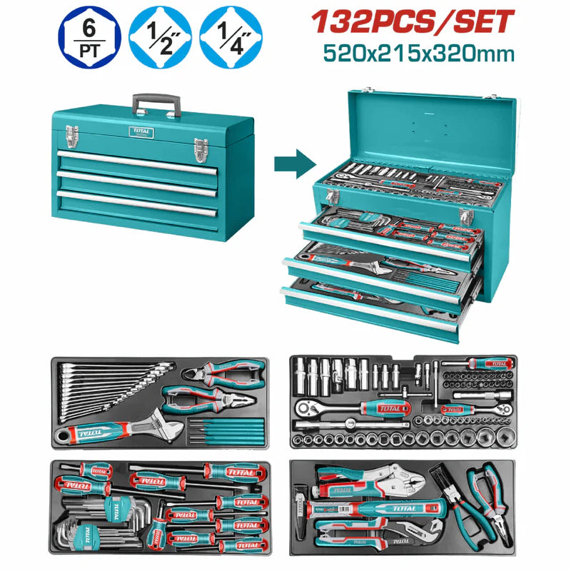 Caja De Herramientas Variadas 3 Niveles y Una Base. Incluye 132 Piezas. Juego Kit