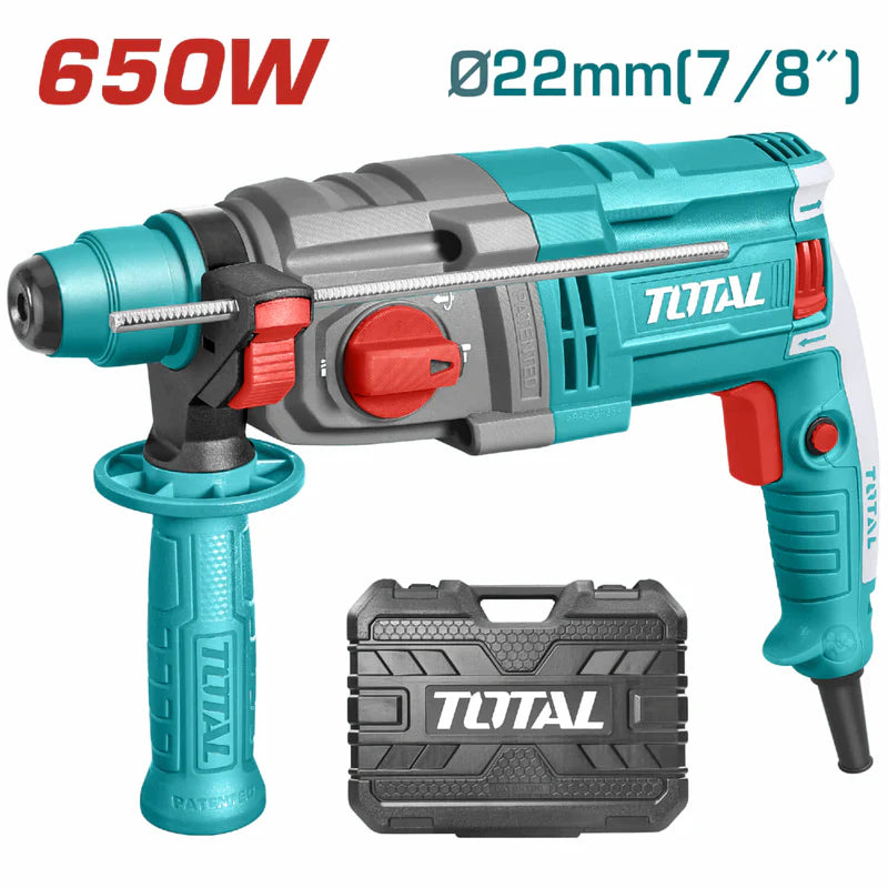 Rotomartillo Taladro 650W 5500Bpm 1700Rpm 1.7J Perfora Concreto 7/8" Incluye Brocas, Escobillas y Maletín.