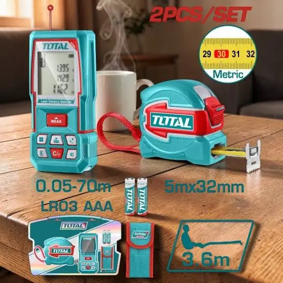 Combo Total Detector Láser De Distancia 0.05-70M ±2.0Mm Y Cinta Métrica 5X32Mm Función Autobloqueo