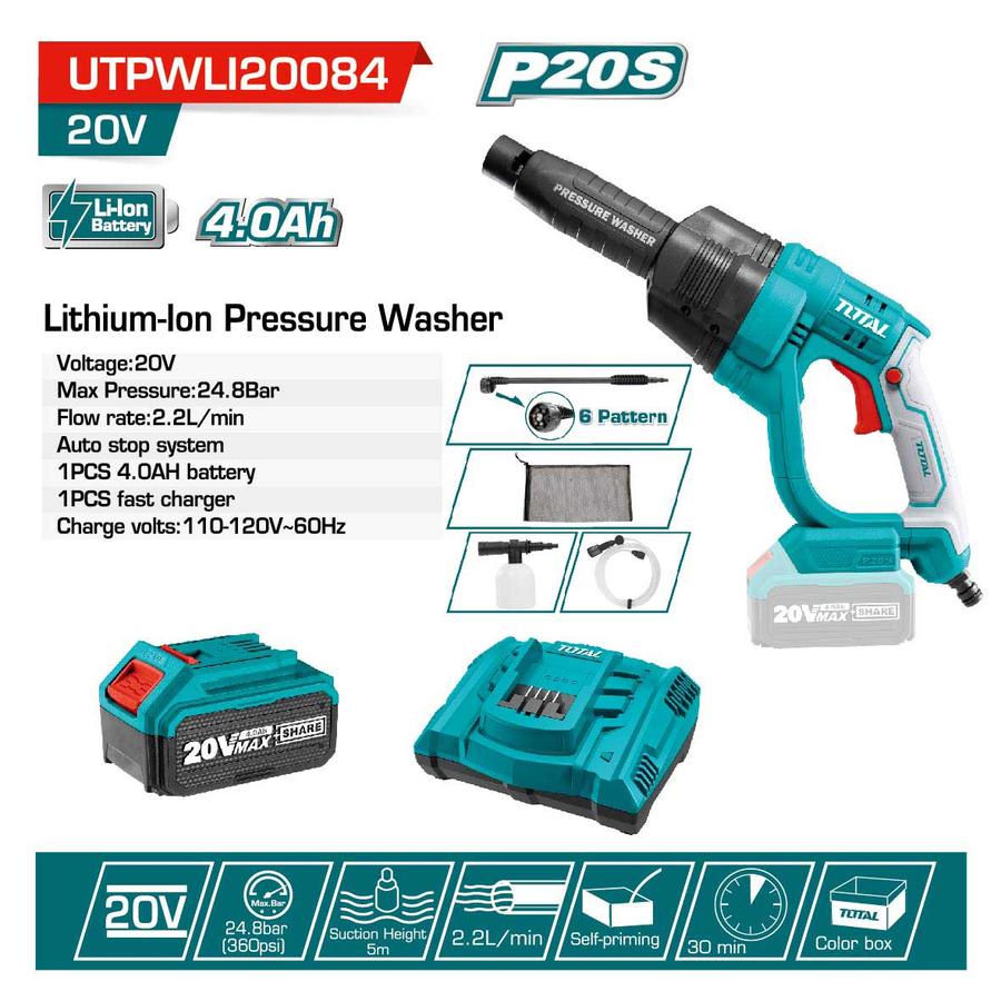 Hidrolavadora inalámbrica 20V portátil (Incluye Bateria Y Cargador 20V)