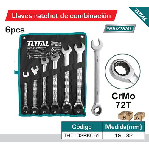 6Pza Juego de Llaves/Combinación rachet para tuercas 19,22,24,27,30,32Mm