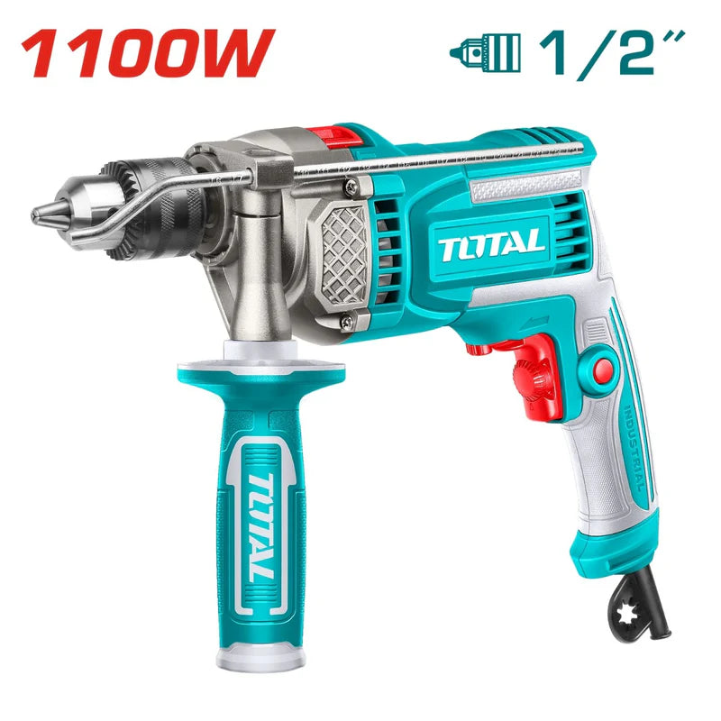 Taladro Percutor 1100W De 1/2" Velocidad Variable Giro Reversible Caja De Engranajes 0–2800 Rpm