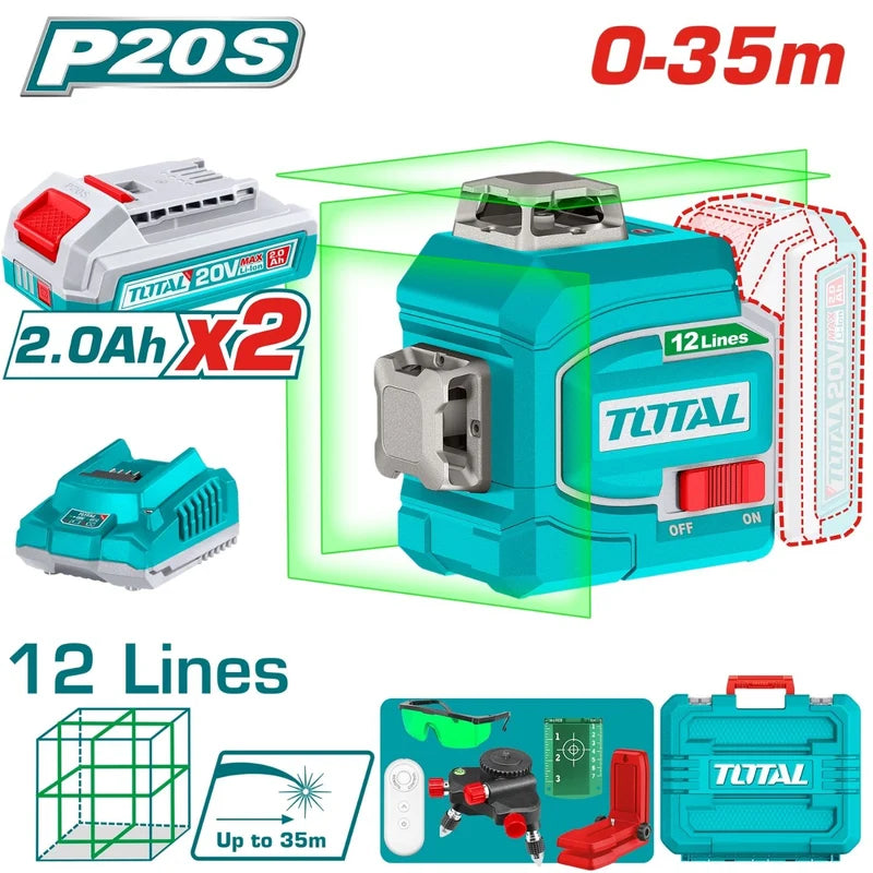 Nivel Láser Verde 3D 20V Rango De Trabajo: 0-35M Precisión De Línea: ± 1.5 Mm A 7M 360° Incluye Batería y Cargador.