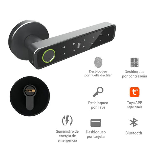 Cerradura Inteligente Manija De Puerta Cerrojo Smart Lock 6 En 1 Llave Huella Tarjeta Contraseña Bluetooth Tuya App Fácil De Instalar
