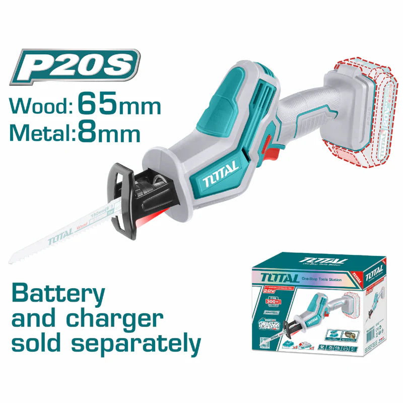Sierra Sable Recíproca 20V 3200Rpm. Corta Metal y Madera. Batería y Cargador Por Separado.