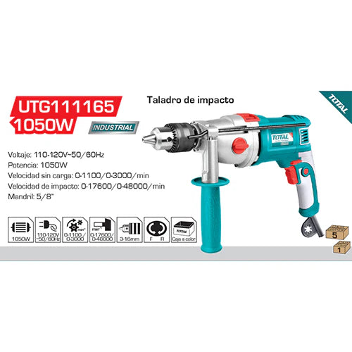 Taladro Percutor1050w De 5/8". Veloc. Variable, Swich De Reversa, Caja D/Engranajes En Alum. Calidad