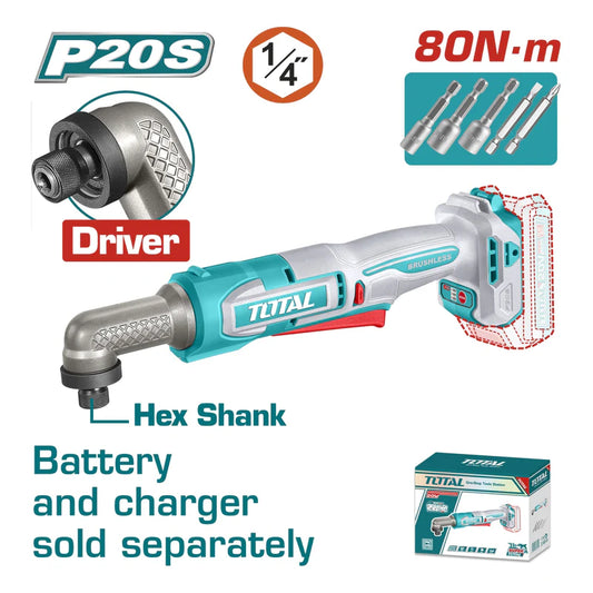 Destornillador De Impacto Angular 1/4″ Inalámbrico 20V. Motor Sin Escobillas 80 Nm. No Incluye Batería Ni Cargador.