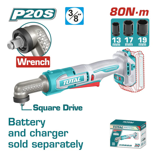 Llave De Impacto Angular 3/8″ 80Nm Inalámbrica 20V Motor Sin Escobillas. No Incluye Bateria Ni Cargador.