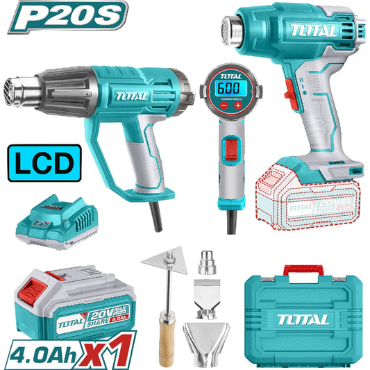 Combo Del Mes Total Pistola De Calor Inalámbrica 20V, Pistola De Calor 600W Y Pistola Térmica Con Accesorios. Batería Y Cargador.