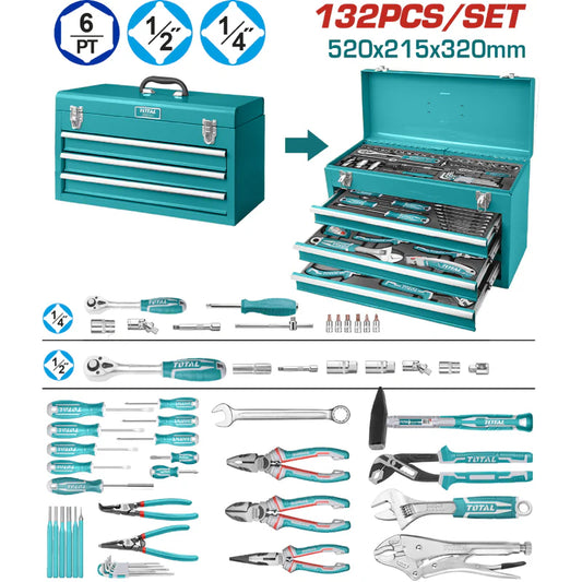 Caja De Herramientas Variadas 3 Niveles Y Una Base. Incluye 132 Piezas. Juego Kit