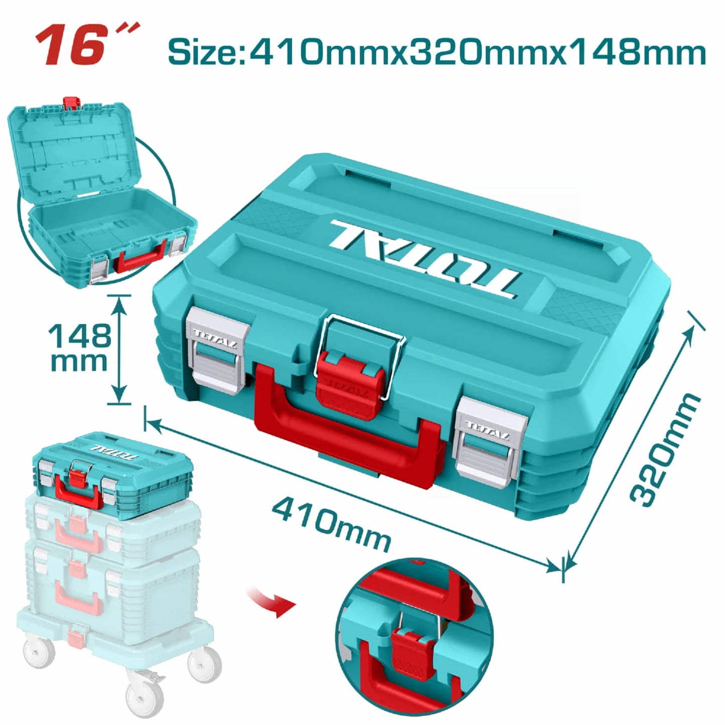 Caja De Herramientas Apilable 16" 410 *320*148 Mm Carga Máx: 15Kg. Fácil Organización