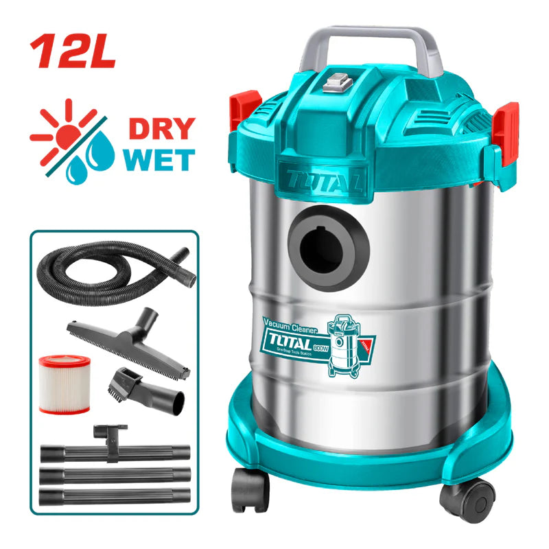 Aspiradora De Limpieza Seco O Mojado 12 L. 800W. Tanque Acero Inoxidable. 110V-120V/60Hz
