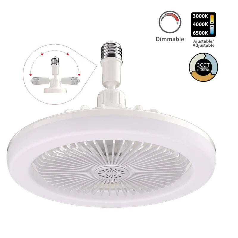 Abanico De Techo Ventilador UFO LED Base E27 30W, Color Blanco, CCT. 260X120mm Diseño Funcional y Versátil.