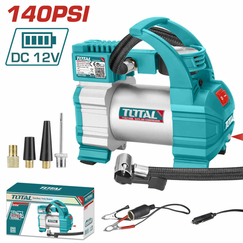 Compresor De Aire Automático Para Llantas DC 12V. Corriente 10 A. Presión Max. 140 PSI (10 Bar).