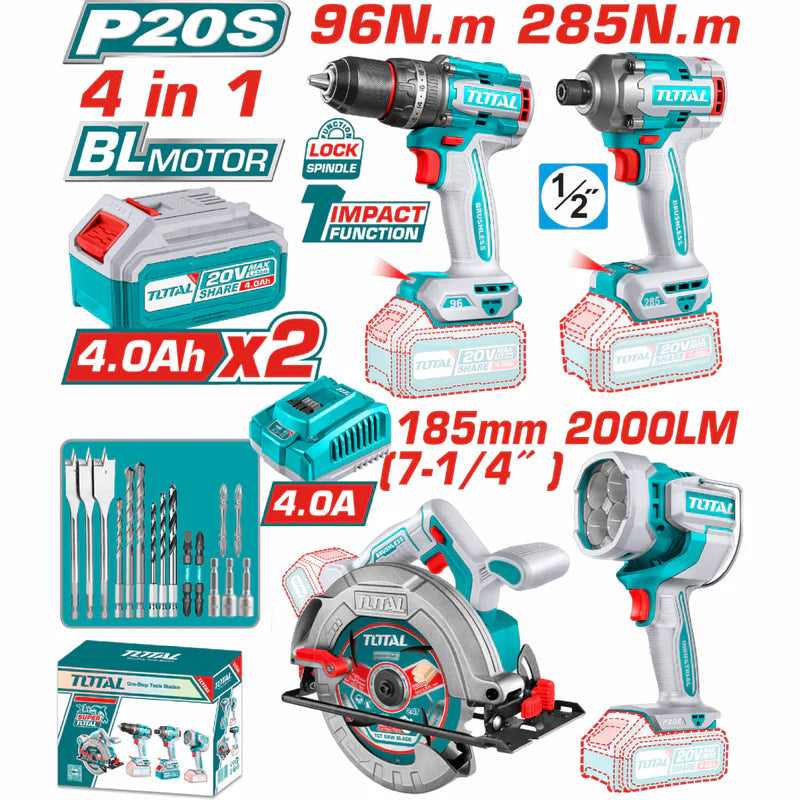 Super Combo Del Mes Total 20V Taladro 96Nm Atornillador 285Nm Sierra Y Lámpara 22.5W