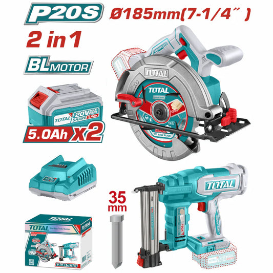 Combo Del Mes Total Sierra Circular 20V 4800Rpm 7-1/4''. Clavadora Inalámbrica F15~F35. Incluye Batería Y Cargador.