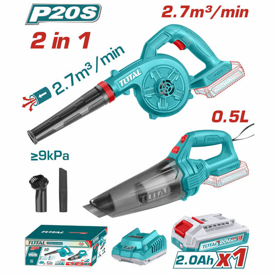Combo Del Mes Total 20V Aspiradora 0.5L ≥9 Kpa. Sopladora 1800Rpm 2.7M3 Incluye Batería Cargador y Accesorios.