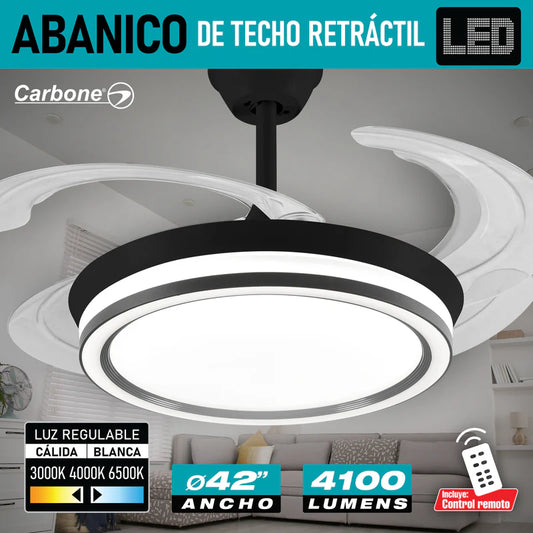 Abanico De Techo Con Lámpara. 3 Tonos De Luz. 42" Ventilador A Control Remoto. Fan 110V Color Negro