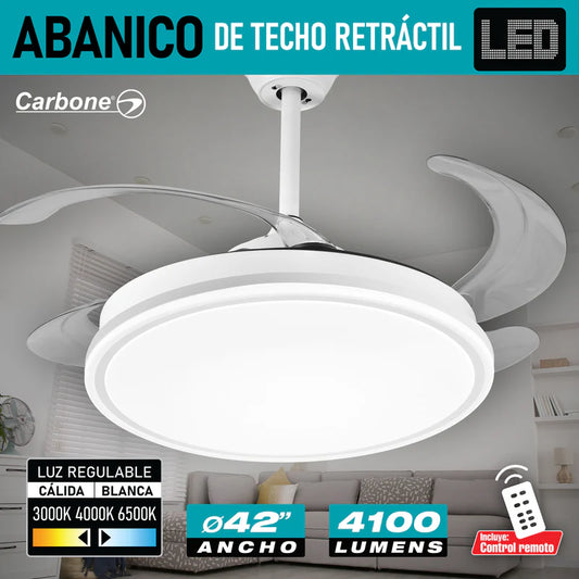 Abanico De Techo Con Lámpara. 3 Tonos De Luz. 42" Ventilador A Control Remoto. Fan 110V Color Blanco