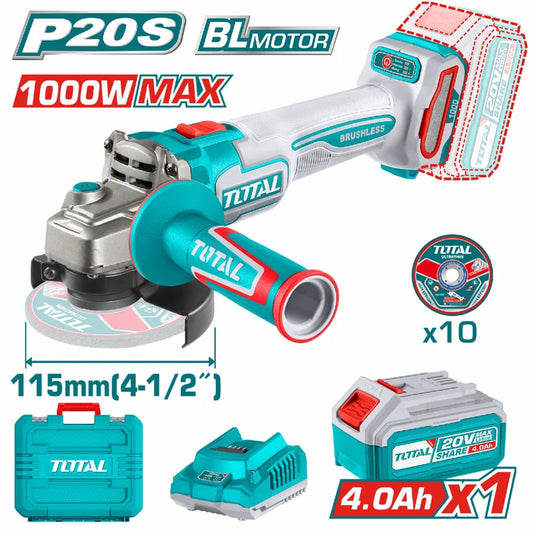 Flexible Esmeriladora Inalámbrica 4-1/2" 20V 1000W. Incluye Discos, Batería, Cargador Y Estuche. Esmeril Angular.