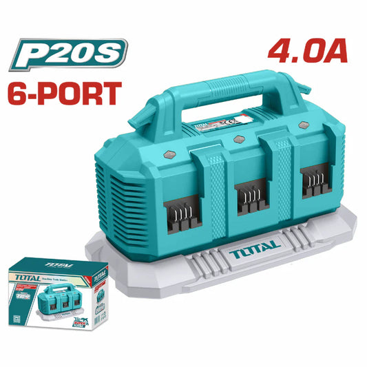 Cargador Rápido De Baterías 20V Con 6 Puertos. Corriente 4A. TOTAL