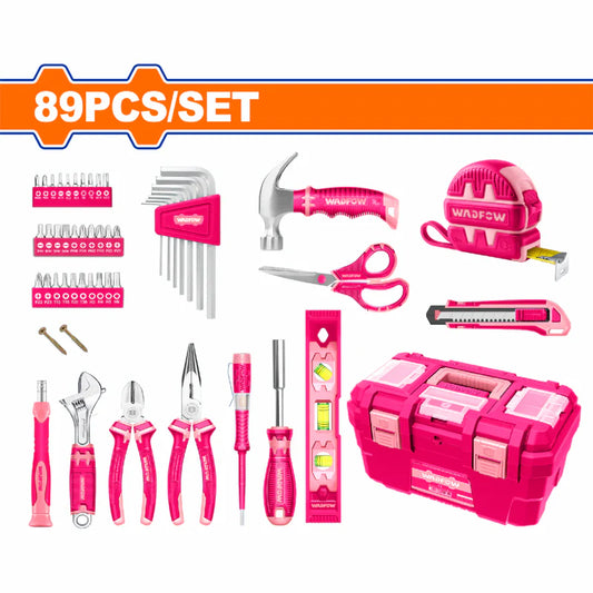 Herramientas Rosadas Manuales Surtidas (Cinta Métrica, Vástago Magnético, Alicates) Set De 89 Piezas.