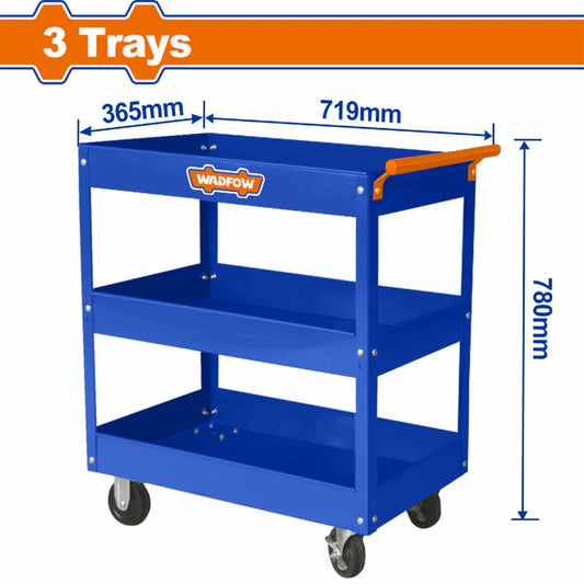 Carrito Herramientas De Servicio Mecánico Para Taller Con Ruedas Y 3 Bandejas 719 X 365 X 663Mm. Trolley