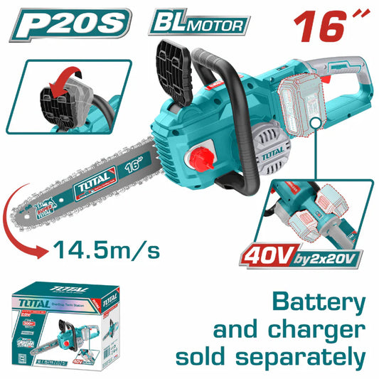 Motosierra De 16" 40V Motor Sin Escobillas. Usa 2 Baterias 20V Batería Y Cargador Por Separado.