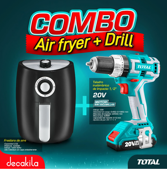 Combo Drill 20V Brushless Total Y Air Fryer Decakila (Edicion Limitada) Pocas Unidades