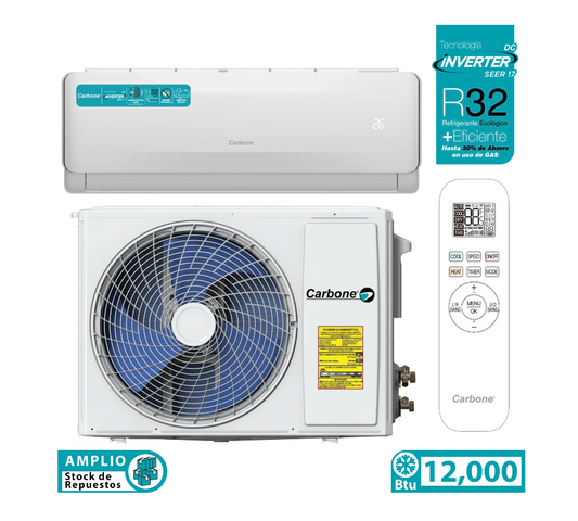 Aire Acondicionado Split Inverter 12,000 Btu R32 Coil De Cobre SEER 17