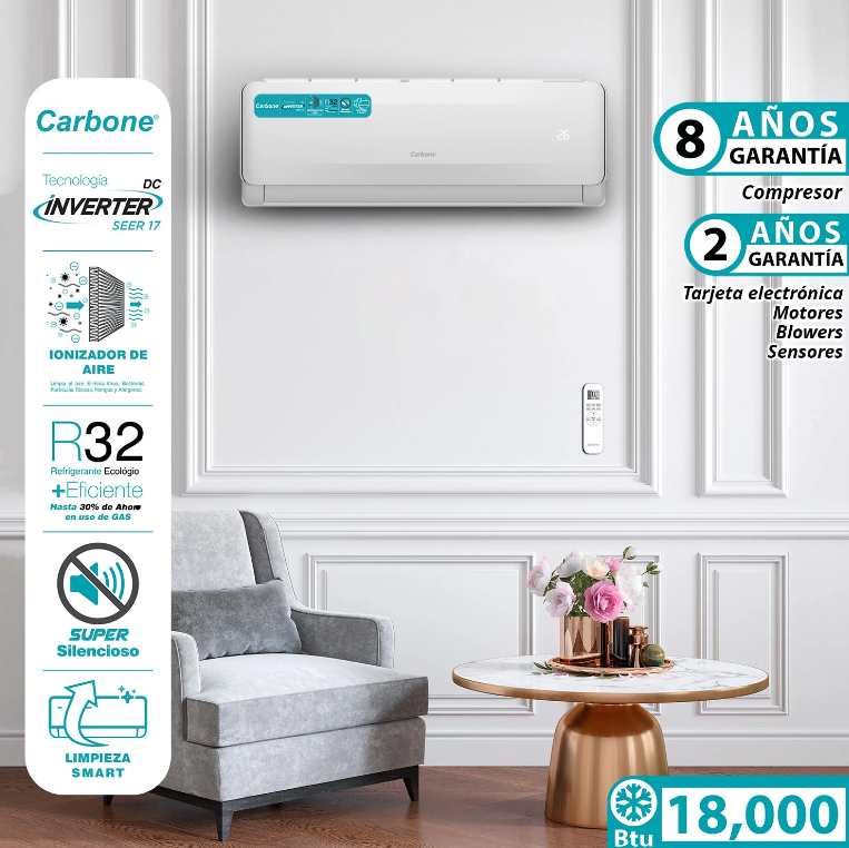 Aire Acondicionado Split Inverter 18,000 Btu R32 Coil De Cobre SEER17