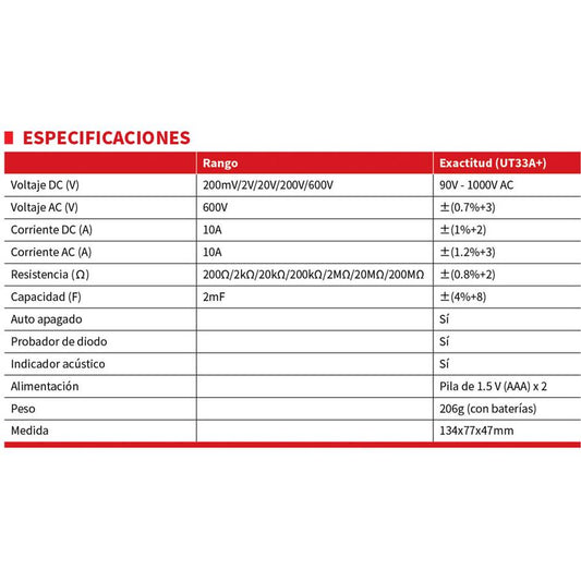 Multímetro digital de bolsillo UNI-T UT33C